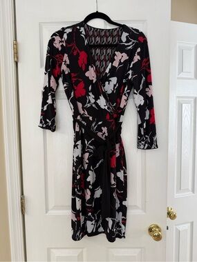 White House Black Market Black Floral Wrap Midi Dress, Reversible Size S